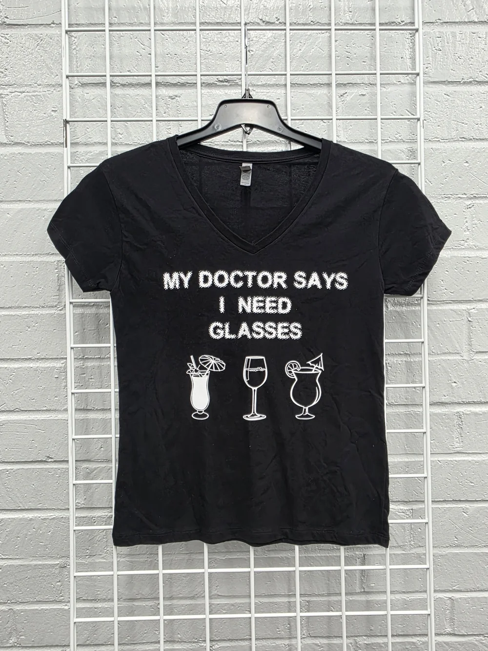 Womans Black Color Graphic Tee - 'My Doctor Says I Need Glasses' Funny Shirt.